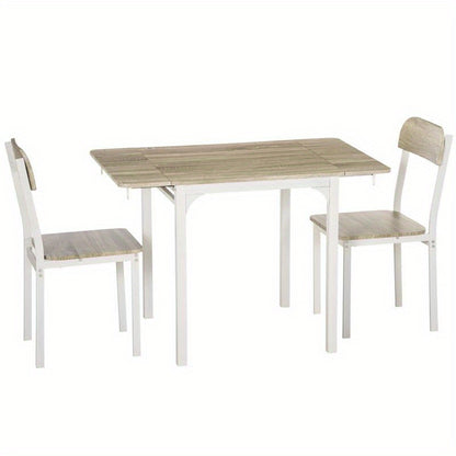 2-Teilige Sitzgruppe, Klappbarer Esstisch Mit 2 Stühlen, Klapptisch, 110 Cm X 70 Cm X 75 Cm, Weiß + Natur, Moderne Küchenmöbel, Schneller Aufbau, Platzsparend, Esstisch Im Landhausstil Geeignet Für Wohnzimmer, Esszimmer,