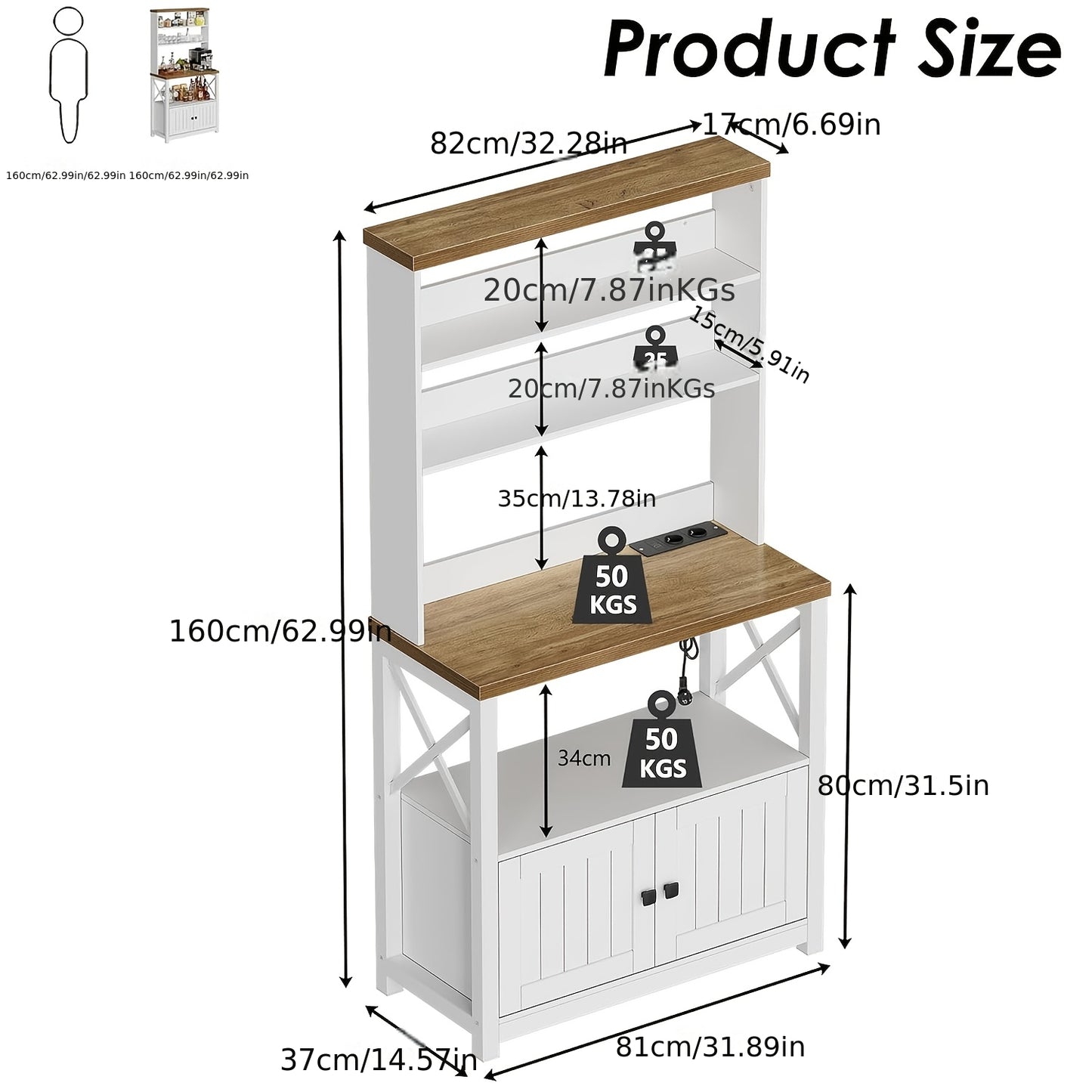 Keukenkast – Opbergkast – Buffetkast – Keukenonderkast – Kast – Multifunctioneel – 160 cm Hoog – Hardhouten Constructie – Verstelbare Planken – Wit Hoogglans – Vrijstaand – Ruim Werkblad