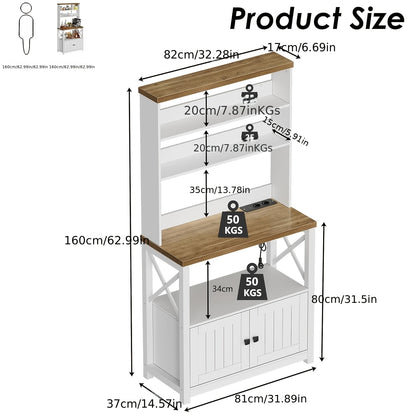 Keukenkast – Opbergkast – Buffetkast – Keukenonderkast – Kast – Multifunctioneel – 160 cm Hoog – Hardhouten Constructie – Verstelbare Planken – Wit Hoogglans – Vrijstaand – Ruim Werkblad