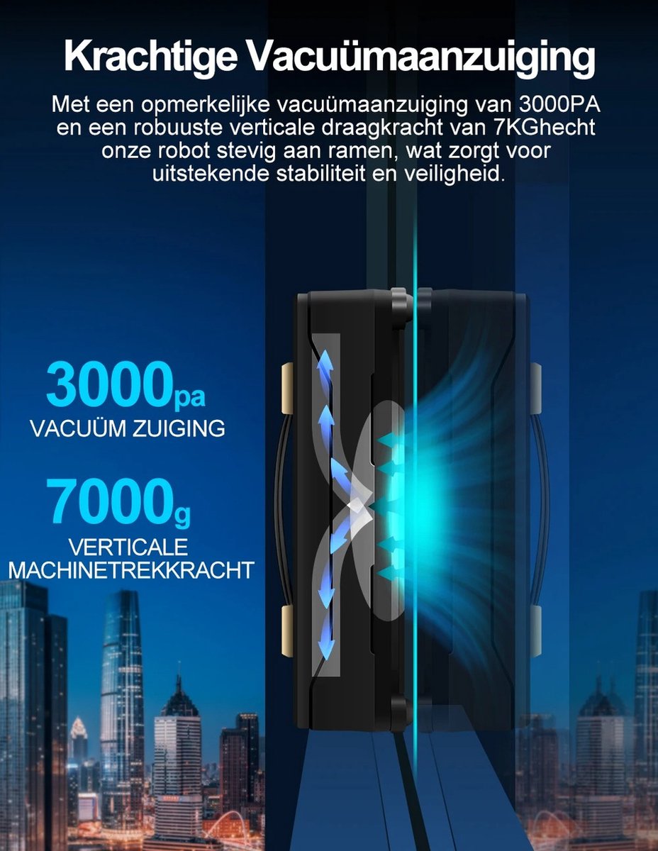 Robot raamreiniger - Dubbele Watersproeier - Slim Geheugen - Hoge Vacuümaanzuiging - Lasersensor - Robot voor het Reinigen van glas - App besturing - QUORE