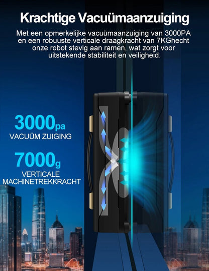 Robot raamreiniger - Dubbele Watersproeier - Slim Geheugen - Hoge Vacuümaanzuiging - Lasersensor - Robot voor het Reinigen van glas - App besturing - QUORE