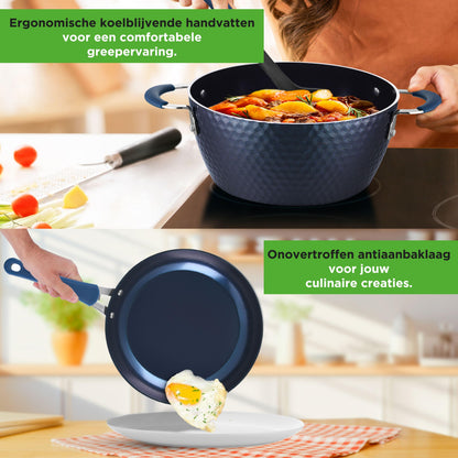 Inductieset – Pannenset – Keramische Keukenset – Kookgerei – Kookpannen – PFOA-vrij – Blauw Diamant Coating