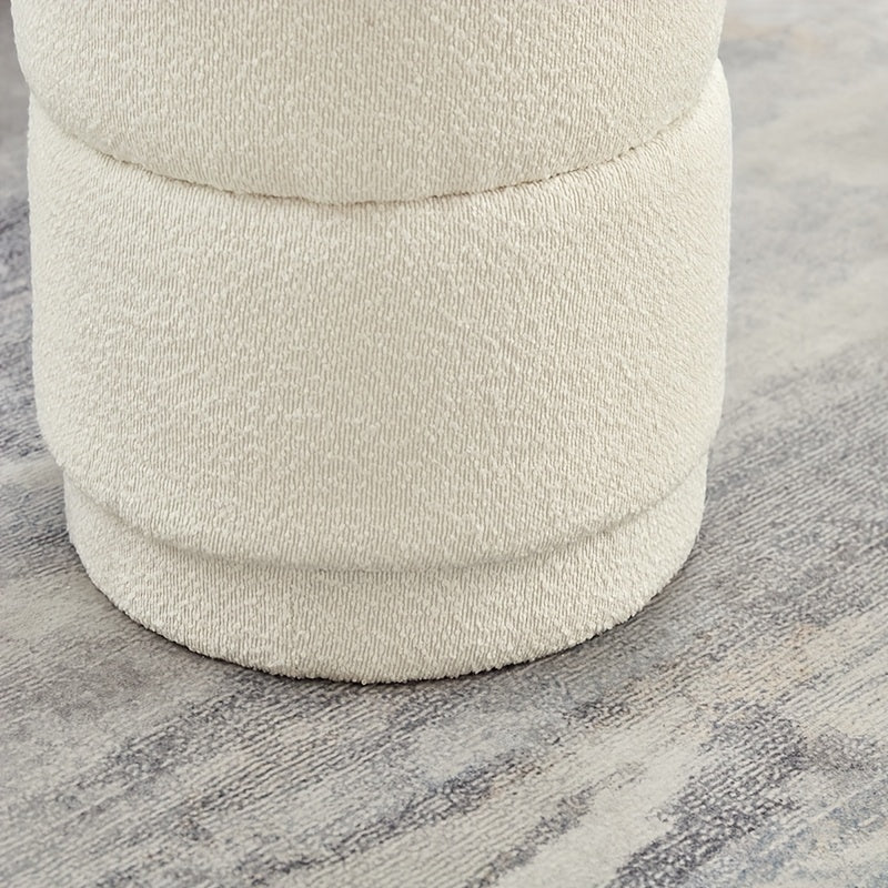 Poef – Opbergpoef – Opbergkruk – Zitzak – Voetenbankje – Ronde Opbergkruk Beige – Met Opbergruimte – Metaal & Zachte Bekleding – 45x45x46 cm – Direct Gebruiksklaar
