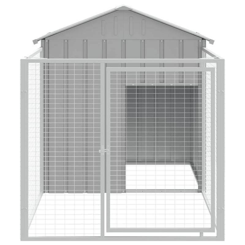 Hondenhok – Hondenkennel – Hondenhok Buiten – Hondenhuis – Hondenverblijf – Extra Groot – Verzinkt Staal – Weerbestendig – Ventilatie – 117x201x123 cm – Lichtgrijs