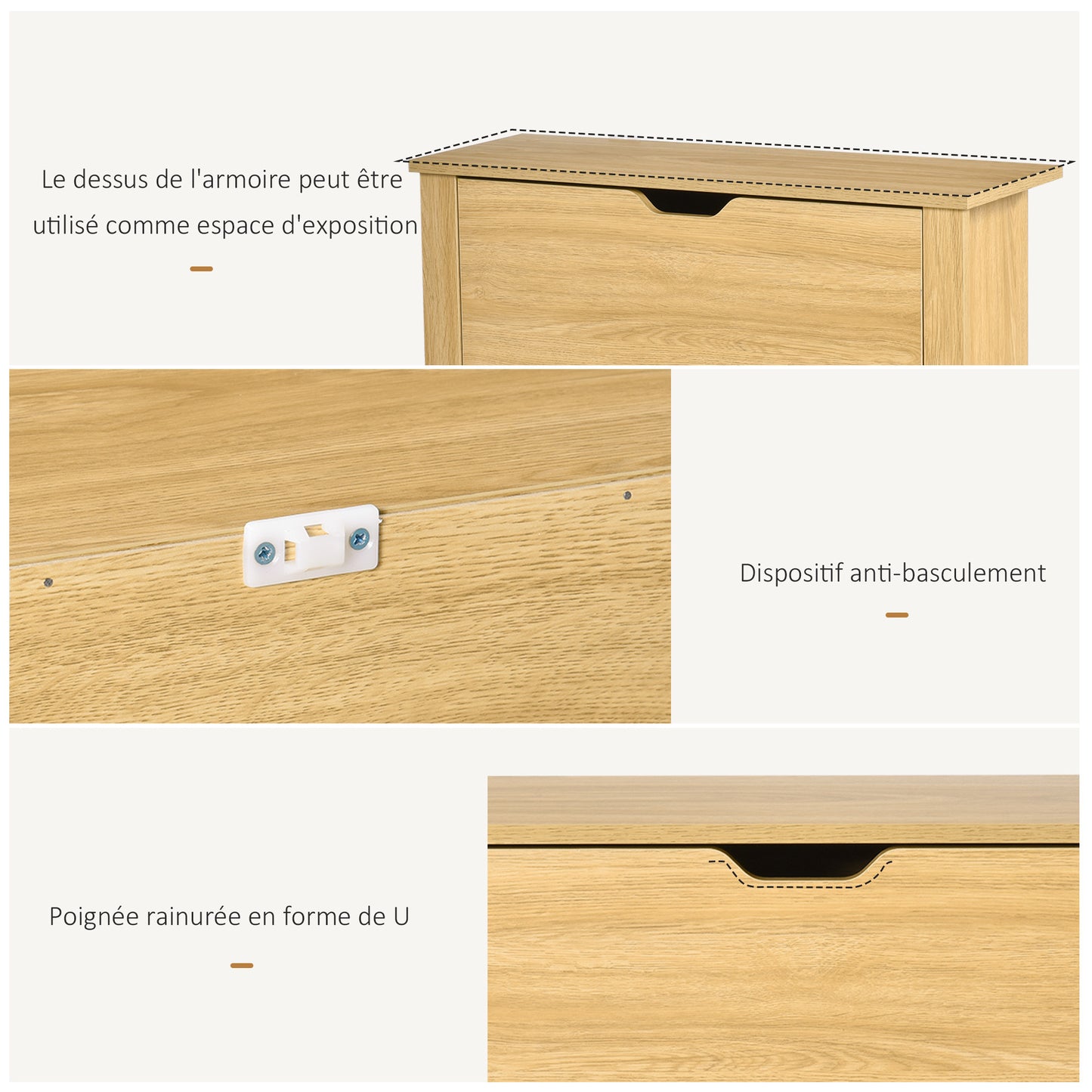 HOMCOM Shoe Cabinet with 2 Folding Doors and 2 Compartments, Natural Wood Particle Panels