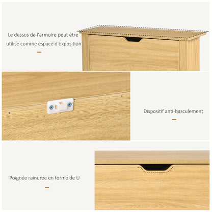 HOMCOM Shoe Cabinet with 2 Folding Doors and 2 Compartments, Natural Wood Particle Panels