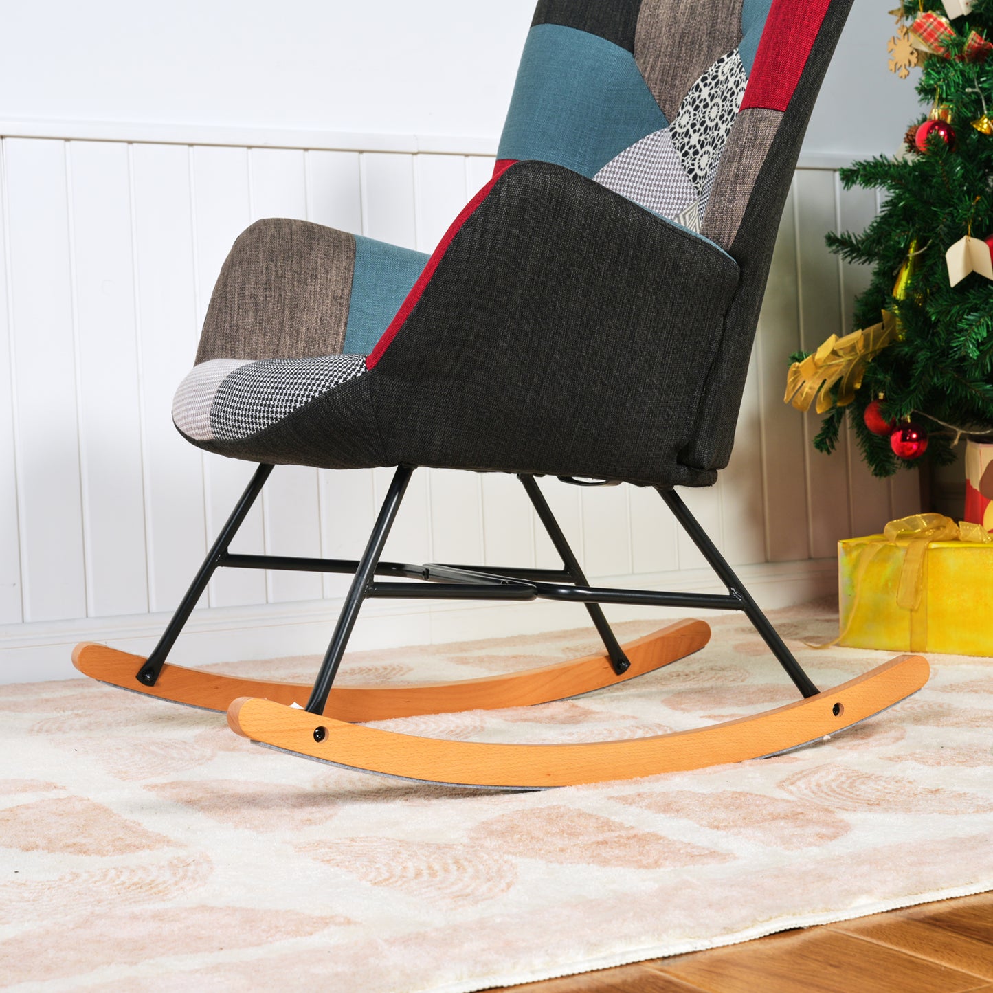 Schommelstoel – Zittingstoel – Relaxstoel – Stoel – Scandinavische Design – Mozaïek Variant – Massief Beukenhout – Metalen Frame – 66x84x97 cm