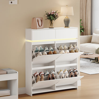 Schoenenkastje – Schoenenrek – Schoenopberger – Schoenendisplay – Schoenenkast – Wit – LED-Verlichting – Verstelbare Planken – Compact 100x119x24 cm