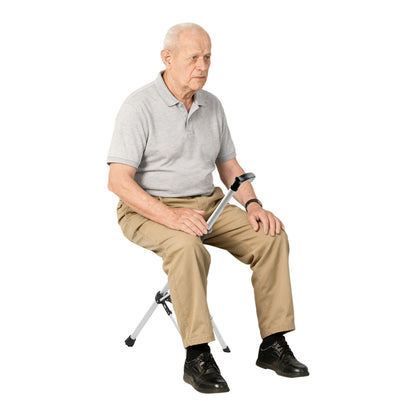 Folding Walking Stick Chair | Black Aluminum Alloy, Foldable Design, Seat Included, for Adults, by NaMaSyo