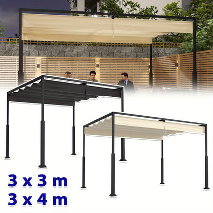 Pergola – Tuinoverkapping – Prieel – Zonnescherm – Tuinpaviljoen – 3x3 Meter – Schuifbaar Dak – Stalen Frame