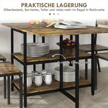 Modern Folding Dining Table - Quick Assembly Space-Saving Table Suitable for Living Room, Dining Room, Kitchen - Rustic Wood & Sturdy Legs, Storage, Modern Kitchen Furniture