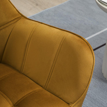 Scandinavian Modern Accent Chair with Mustard-Yellow Velvet-Like Upholstery - Heavy-Duty 120kg Weight Capacity, Rubberwood Legs & Easy Assembly - Vibrant Yellow Armchair for Living Room, Bedroom, Office - Durable Comfortable