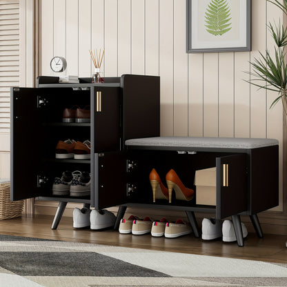Schoenenbank – Schoenenkast – Schoenopberger – Halbank – Schoenenrek – Zwart – Hardhouten Materialen – 4 Deuren Met Opbergruimte