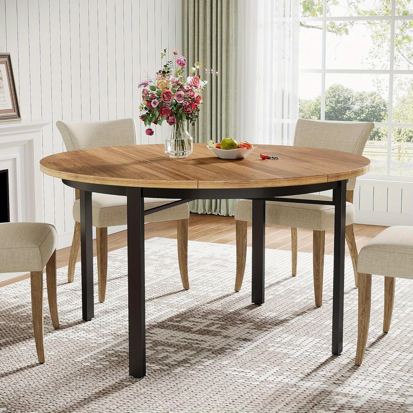 Ronde Eettafel – Keukentafel – Tafel – Eetkamertafel – Ronde Tafel – 120 cm Diameter – Robuust Houten Blad Met Metalen Poten – Krastbestendig Donkerbruin