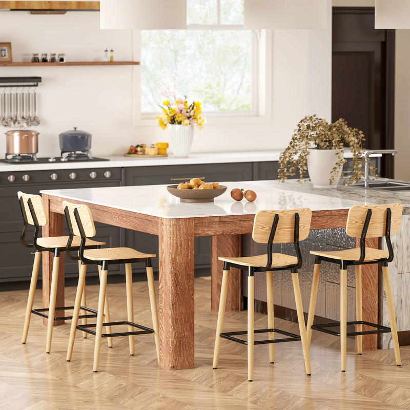 Barkrukken – Barkruk Set – Barstoelen – Keukenstoelen – Eetkamerstoelen – Set Van 2 Met Rugleuning – Hout En Metaal – Modern Tijdloos Design