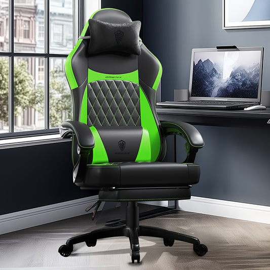 Ergonomic gaming chair with pocket spring cushion and lumbar support - High-back office chair with adjustable footrest, supports up to 136.08 KG, available in stylish black and other colors, for the ultimate in comfort