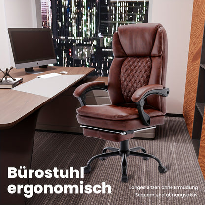 Ergonomische Bureaustoel – Bureaustoel Met Voetensteun – Kantoorstoel – Bureaustoel Met Hoge Rugleuning – Comfortstoel – Kunstleer – Memory Foam Zitting – 360° Draaibaar