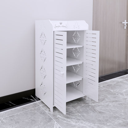 Schoenenkast met Dubbele Deuren – 4 Lagen Ruimtebesparend Schoenenrek – Geschikt voor Woonkamer, Hal, Slaapkamer of Appartement – 90 x 40 x 35 cm – Wit