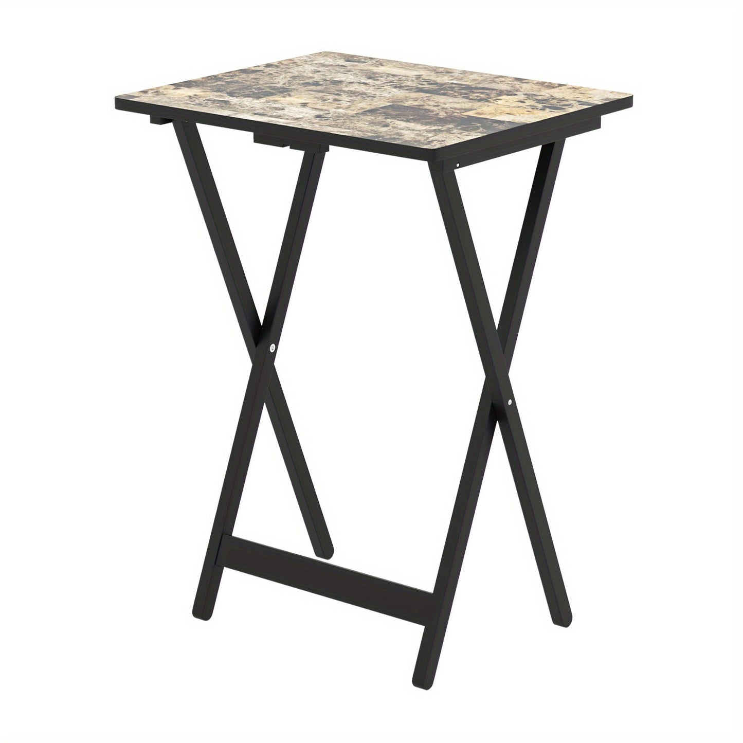 Dienbladtafel – Bijzettafel – Butlertray – Opklapbare Tafel – Serveertafel – Set Van 5 – Rubberhout Met Opbergrek – Inclusief Handvat