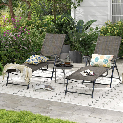 Tuinligstoel – Ligbed – Ligstoel – Zonnebed – Relaxstoel – 2-Delige Set Bruin – Verstelbare Rugleuning – Ademend Materiaal