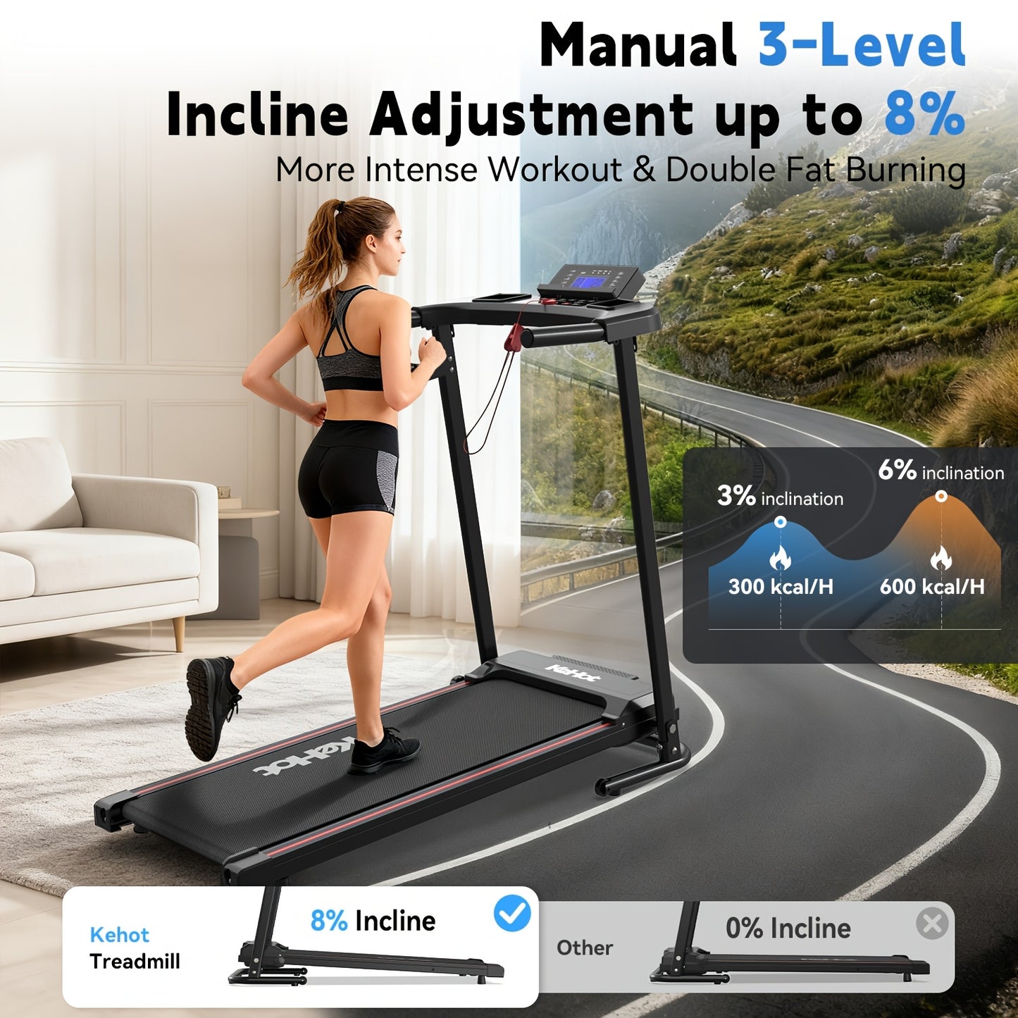 Smart Home Walking Treadmill with Multi-Function Display Quiet DC Motor EU 220-240V Support 12 Preset Workout Programs Ideal for Indoor Light Exercise