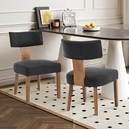 Eetkamerstoel – Stoel – Kuipstoel – Keukenstoel – Armleuningvrij – Donkergrijs – Linnen Bekleding – Massief Houten Frame