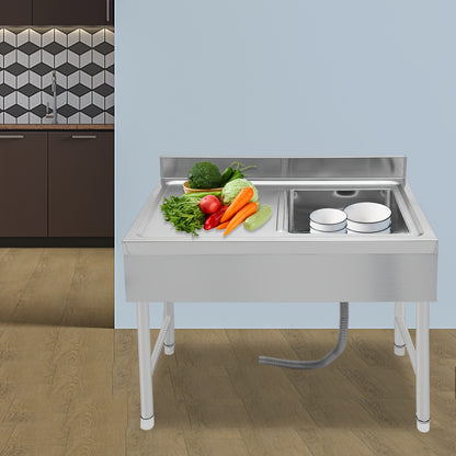 Vrijstaande RVS Spoeltafel – Keukentafel – Werktafel – Industriële Wasbak – Spoelbak – Roestvrij Staal – Verstelbare Poten – Ingebouwde Afvoer 11 cm