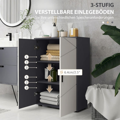Badkamerkast – Opbergkast – Badkamermeubel – Kastje – Opbergmeubel – Dubbele Deuren – Verstelbare Glazen Planken – Grijs 60x30x82 cm – Gereedschapsloze Montage