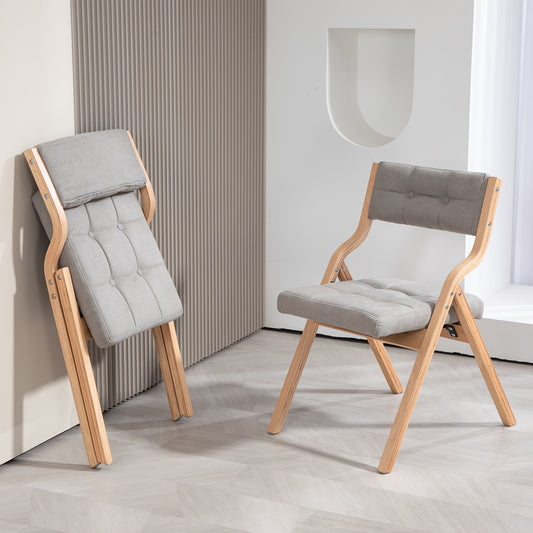 Klapstoel – Vouwstoel – Eettafelstoel – Opvouwbare Stoel – Houten Stoel – Stevig Hardhout – Comfortabel Met Grijs Kussen