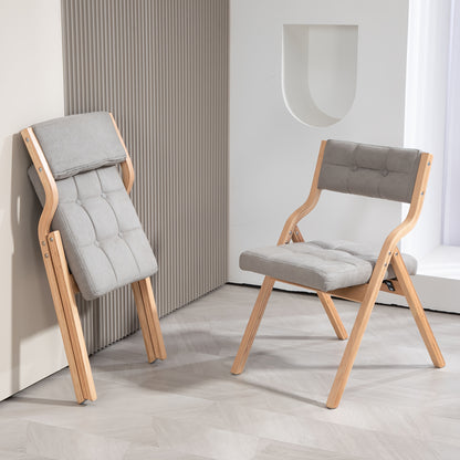 Klapstoel – Vouwstoel – Eettafelstoel – Opvouwbare Stoel – Houten Stoel – Stevig Hardhout – Comfortabel Met Grijs Kussen