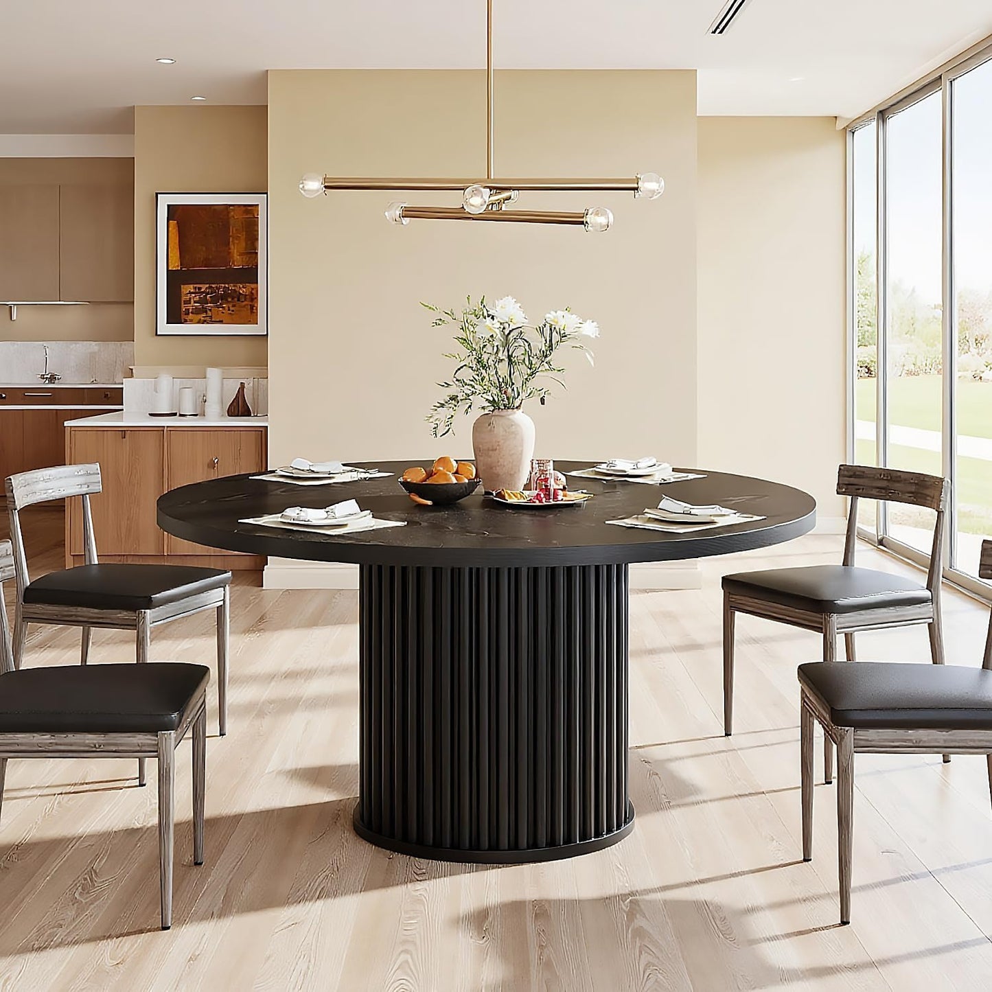Ronde Eettafel – Eettafel Rond – Keukentafel – Eetkamertafel – Tafel Rond – 120 cm Diameter – MDF Tafelblad – Mat Zwart Metalen Onderstel
