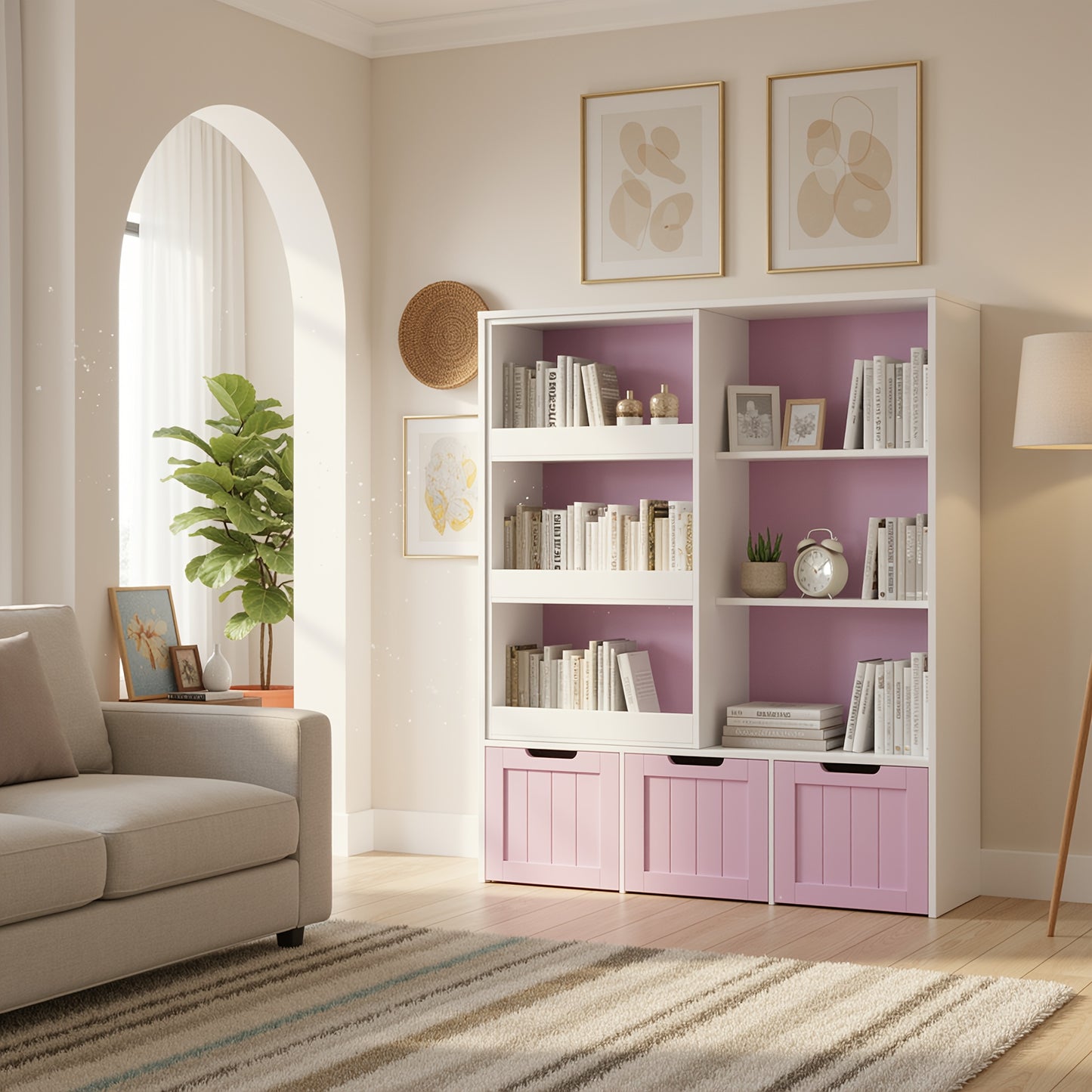 Boekenkast – Boekplank – Opbergkast – Wandkast – Boekrek – Mobiele kast met wieltjes – 4 lagen met lades – Wit duurzaam hout – Eenvoudig te monteren