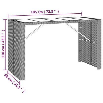Buiten Eettafel – Tuin Tafel – Terras Tafel – Dinertafel – Bar Tafel – Rattan Look Bruin – Extra Groot Formaat – Stevig Gehard Glas