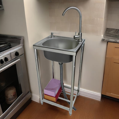Single Bowl Kitchen Sink, Freestanding Garden Outdoor Sink, Movable Stainless Steel Sink, Essential Sink for Rentals, Sink with Hot And Cold Water Faucet, Suitable for Restaurants, Gardens, Garages, And Camping