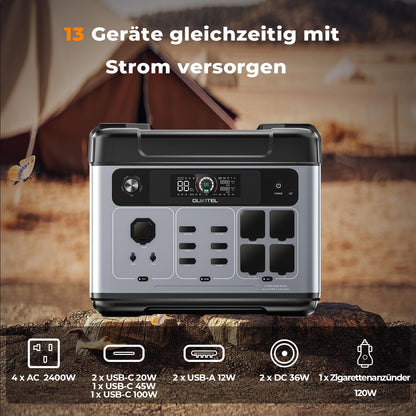 Draagbare Power Station – Powerbank – Generator – Mobiele Accu – Noodstroomvoorziening – 2048Wh LiFePO4 Batterij – 2400W Continu Vermogen & 1 Uur Snel Opladen