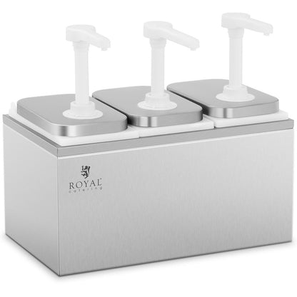 Triple Sauce Dispenser with Pump, Stainless Steel, 3 x 2 L