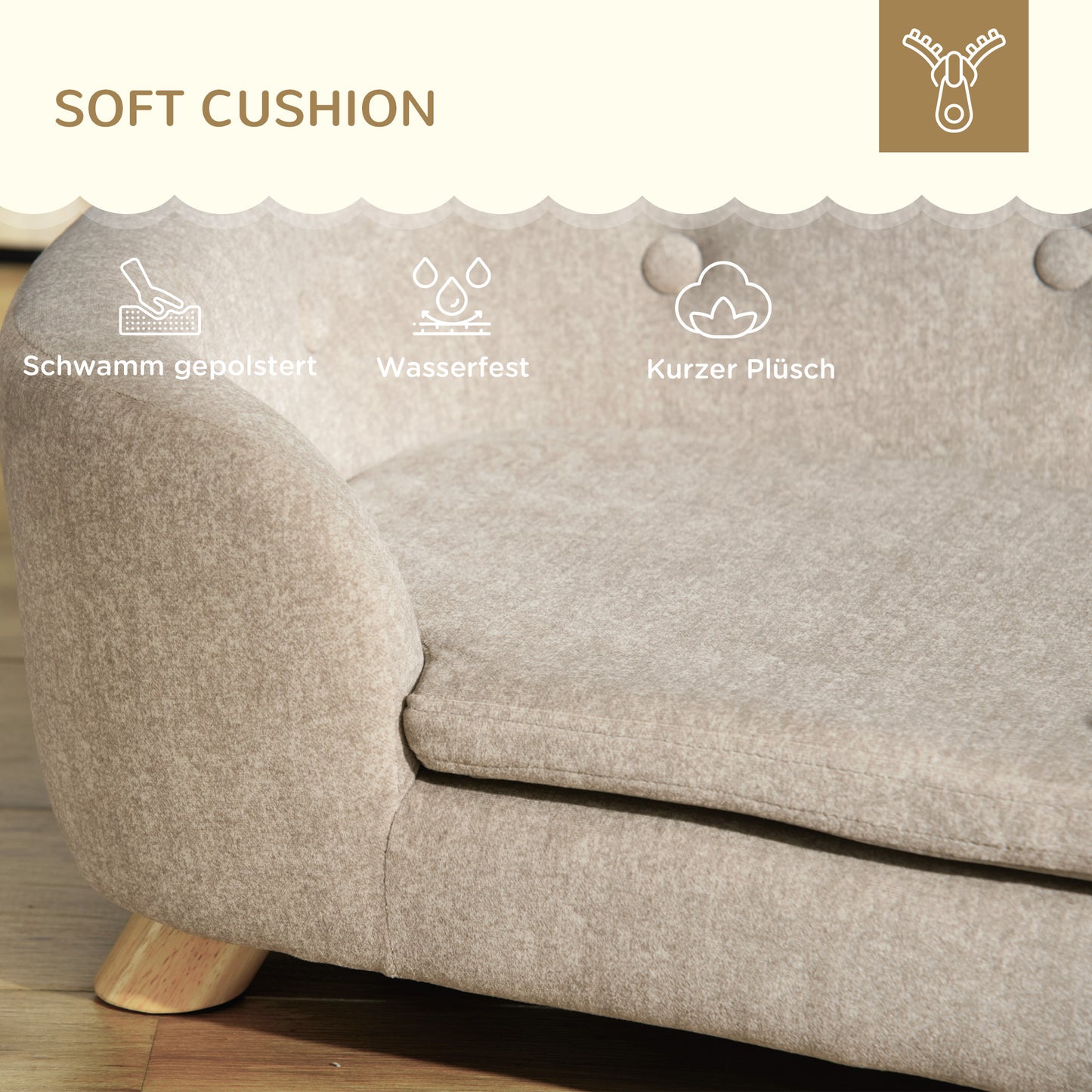 Hondenbed – Hondenmand – Hondenkussen – Huisdierenbed – Kattenbed – Pluche Kussen – Stevig Dennenhouten Frame – 70 x 47 x 30 cm – Crème Wit