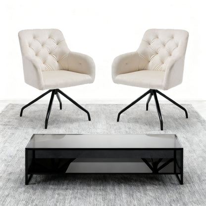 Eetkamerstoel – Eetkamerstoelen – Keukenstoel – Velvet Stoel – Draaibare Stoel Met Armleuningen – Set Van 2 – Stijlvolle Zachte Bekleding – Robuust Metaal X-Frame
