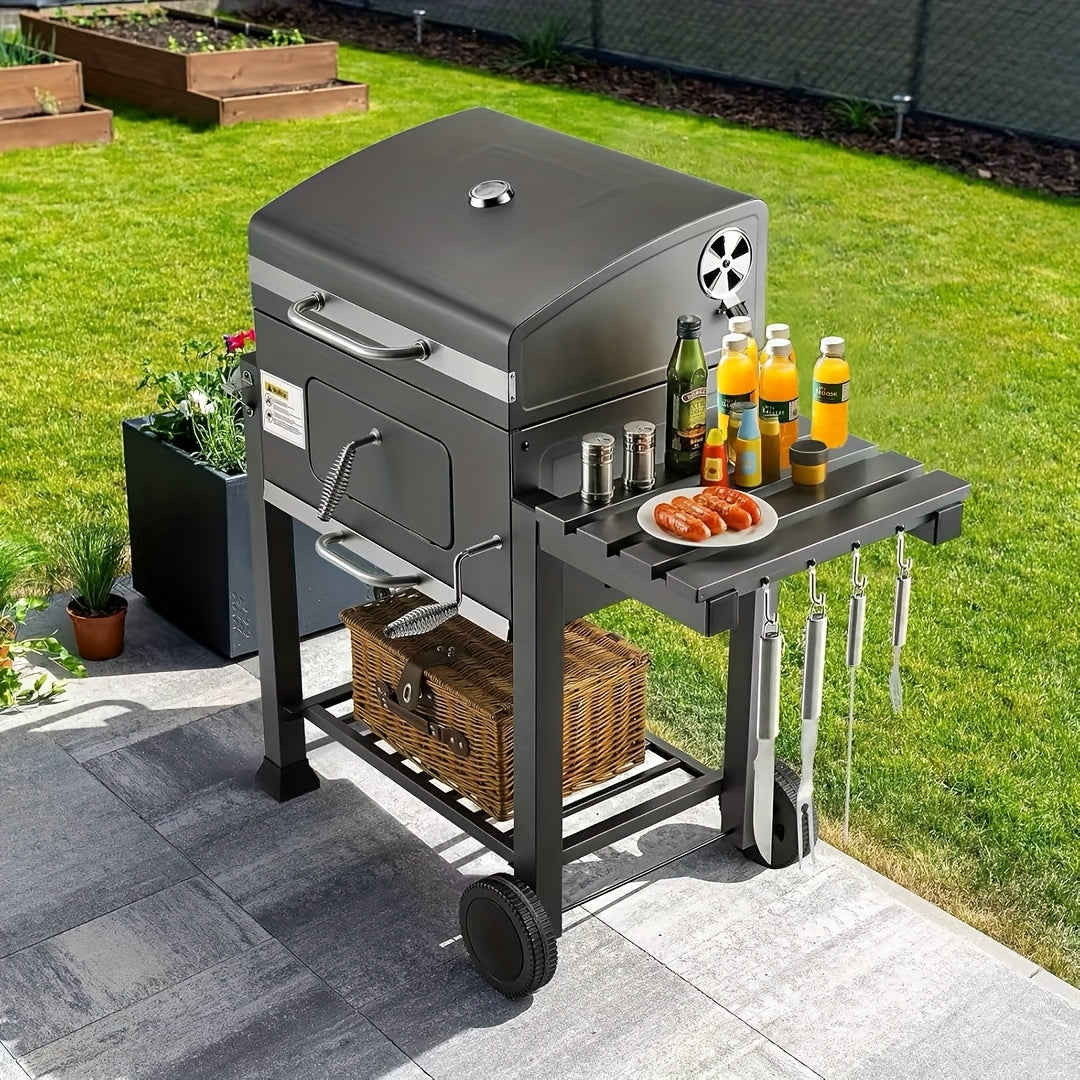 Houtskoolbarbecue – Barbecue – Houtskoolbarbecue – Smoker – Grill – Ruim Grilloppervlak 124x56x140 cm – Ingebouwde Thermometer en Verstelbare Ventilatie