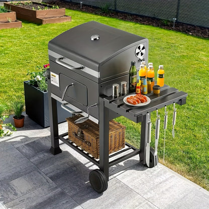 Houtskoolbarbecue – Barbecue – Houtskoolbarbecue – Smoker – Grill – Ruim Grilloppervlak 124x56x140 cm – Ingebouwde Thermometer en Verstelbare Ventilatie