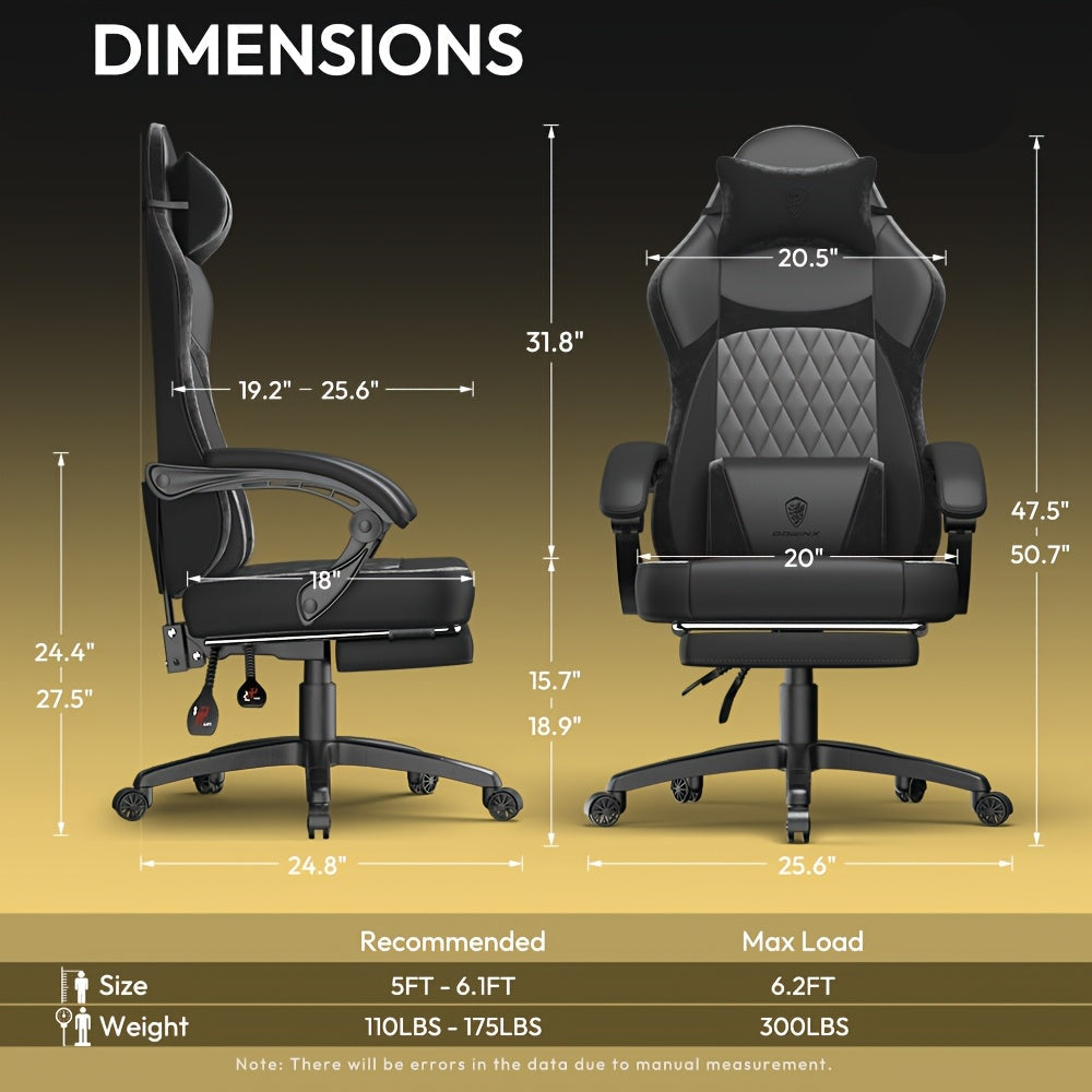 Gamingstoel – Gamestoel – Gaming Chair – Game Stoel – Bureaustoel – Ergonomisch Vleugelontwerp – Roestvrij Stalen Frame – Zwart