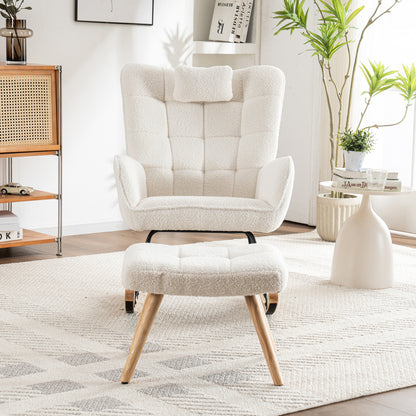 Relaxstoel – Fauteuil – Loungestoel – Schommelstoel – Draaifauteuil – Witte Relaxstoel Met Voetensteun – Breed Zitvlak 65 cm – Stevige Schommelmechaniek Met Hoofdsteun