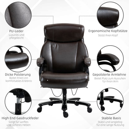 Bureaustoel – Office Chair – Gamestoel – Draaistoel – Executive Chair – Ergonomisch Ontwerp – Verstelbare Hoogte – PU Leder Bruin – 180 kg Draagkracht – 360° Draaibaar – Extra Dikke Padding – 72x83x114-122 cm
