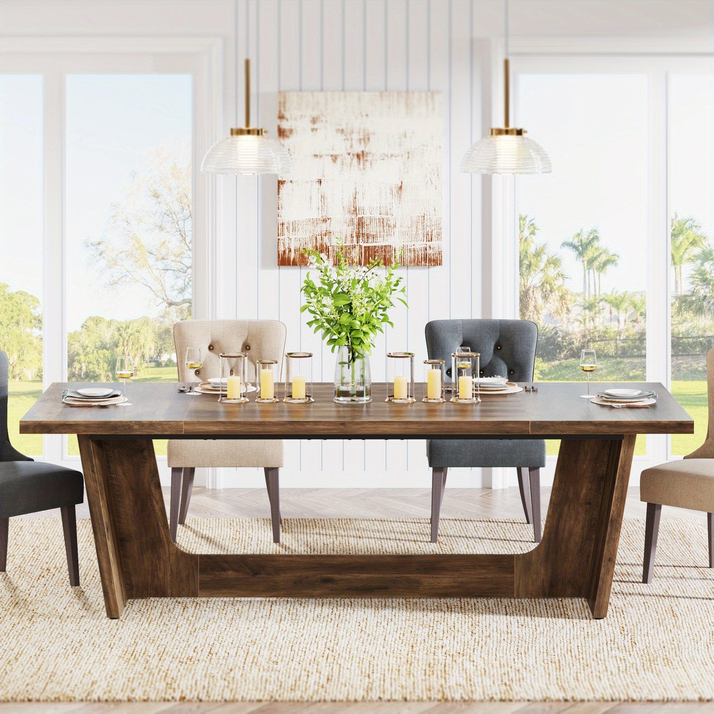 Eettafel – Tafel – Eetkamertafel – Keukentafel – Dinertafel – Industrieel Design – 180 cm Massief Hout – Robuuste Pedalen