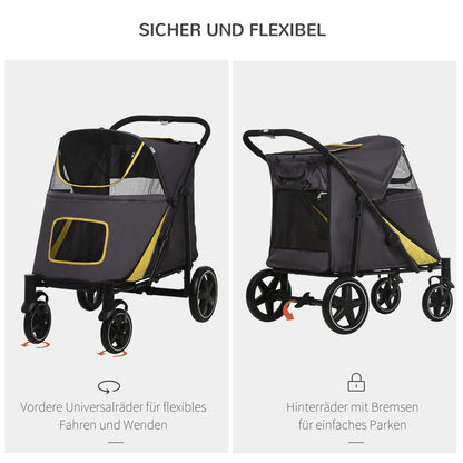 Hondenwagen – Opvouwbare Hondenbuggy – Hondenkar – Dierenwagen – Huisdierwagen – Tot 30 kg Draagvermogen – One-Click Inklapsysteem – Veiligheidsharnassen – Opbergvakken – Donkergrijs