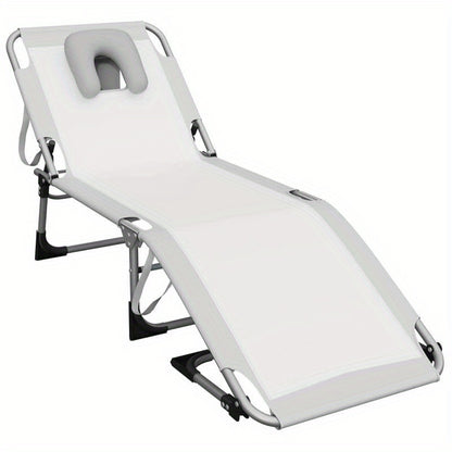 Ligstoel – Relaxstoel – Tuinstoel – Inklapbare Stoel – Ligbed – Stevig Kunststof Frame – Handmatig Verstelbare Rugleuning – Compact Opvouwbaar – Comfortabel Hoofdkussen – Lichtgrijs