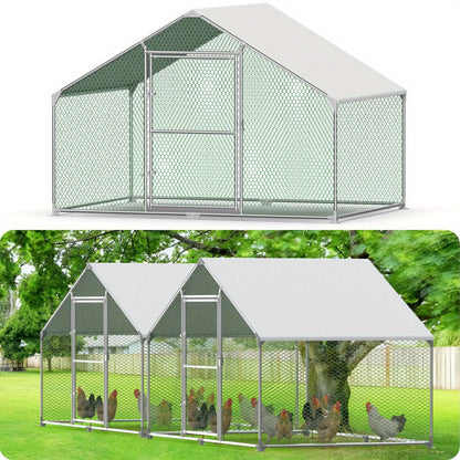 Kippenhok – Kippenren – Dierenren – Pluimveeschuil – Buitenren – Groot 3x8x2m – Gegalvaniseerd Stalen Frame – Waterbestendig PE Zonnekap