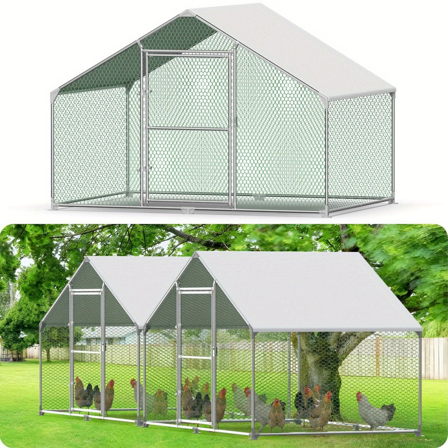 Kippenren – Kippenhok – Buitenren – Pluimveehok – Dierenren – Gegalvaniseerd Stalen Frame – PE Zonwering Waterdicht – 3x2x2 Meter Groot