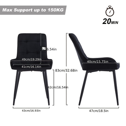 Velvet Stoelen – Eetkamerstoelen – Bureaustoelen – Gastenstoelen – Keukenstoelen – Set Van 2 Grijs – Zacht Gewatteerde Rugleuning – Stevig Metalen Frame