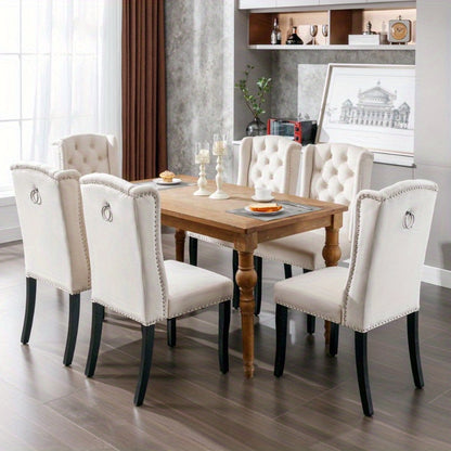 Eetkamerstoelen Set – Keukenstoelen – Stoelen Beige – Lounge Stoelen – Tafelpoot Stoelen – Button Tufted Bekleding – Chroom Nagelrand